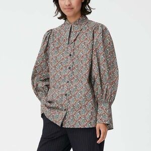 NWOT GANNI Floral Poplin Cotton Exaggerated Collar Balloon Sleeve EU 42 Large